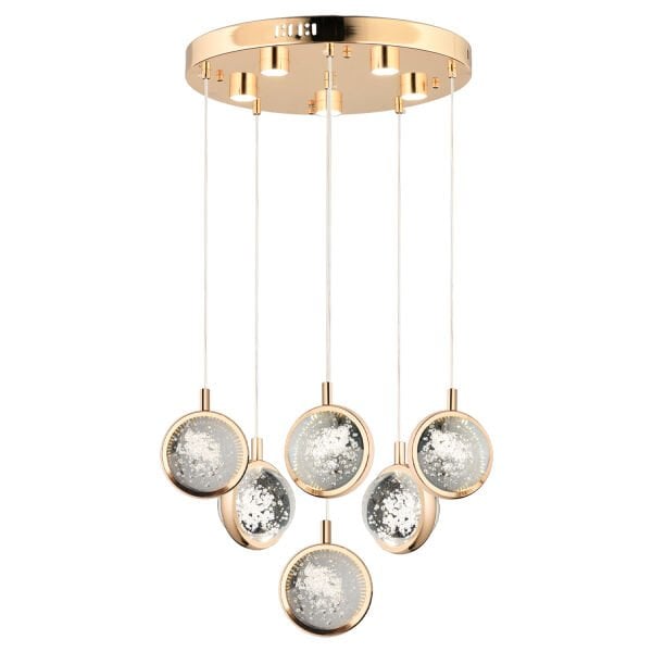 Eldon 6'lı Yuvarlak 3 Renk 88 Watt Gold Kristal Ledli Modern Oturma Odası Salon Sarkıt Avize