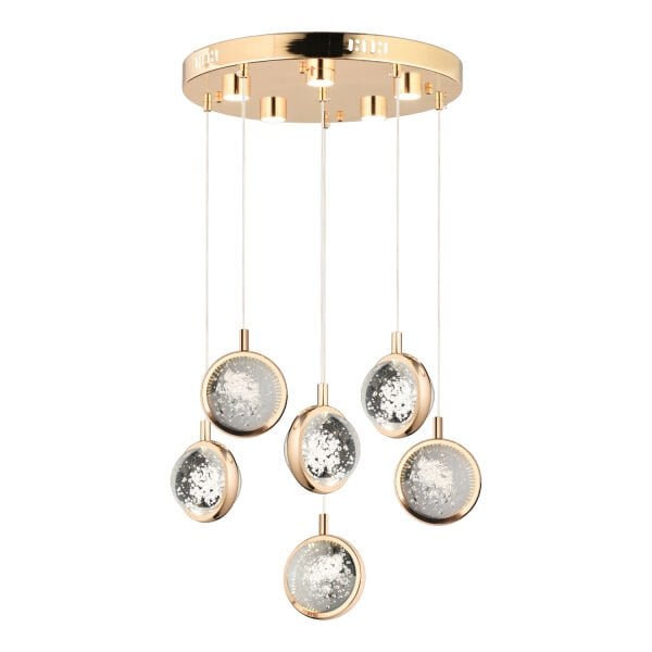 Eldon 6'lı Yuvarlak 3 Renk 88 Watt Gold Kristal Ledli Modern Oturma Odası Salon Sarkıt Avize