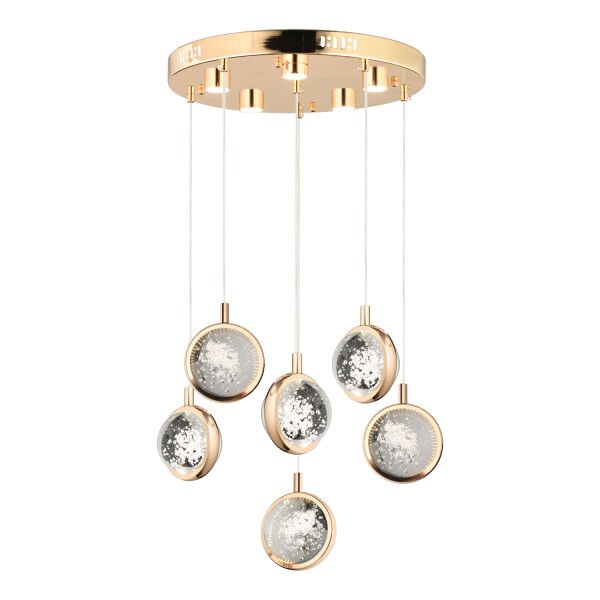 Eldon 6'lı Yuvarlak 3 Renk 88 Watt Gold Kristal Ledli Modern Oturma Odası Salon Sarkıt Avize