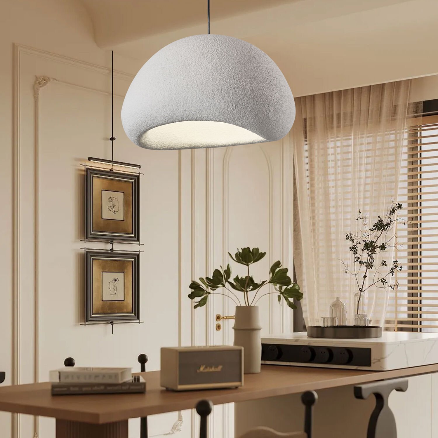 Tretan Büyük Beyaz Beton Modern Sarkıt Oturma Odası Salon Sarkıt Avize