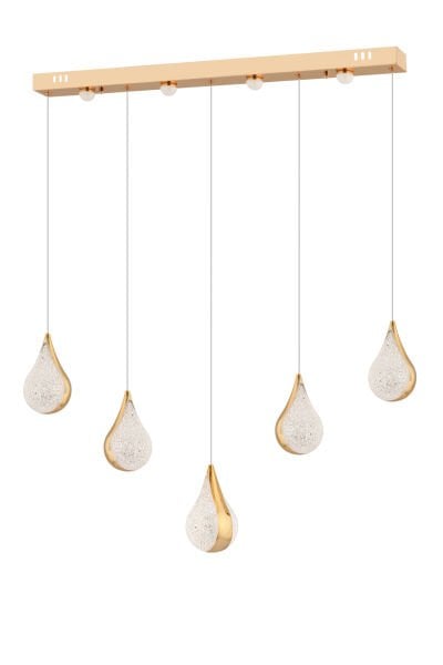 Biana 5'li Sıralı Gold Damla Başlıklı Modern Salon Led Avize