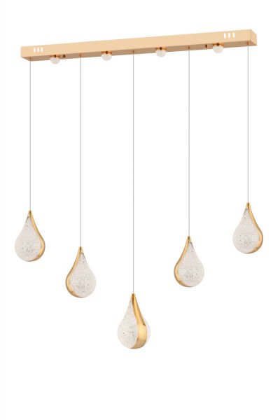 Biana 5'li Sıralı Gold Damla Başlıklı Modern Salon Led Avize