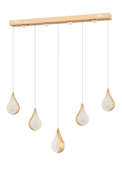 Biana 5'li Sıralı Gold Damla Başlıklı Modern Salon Led Avize