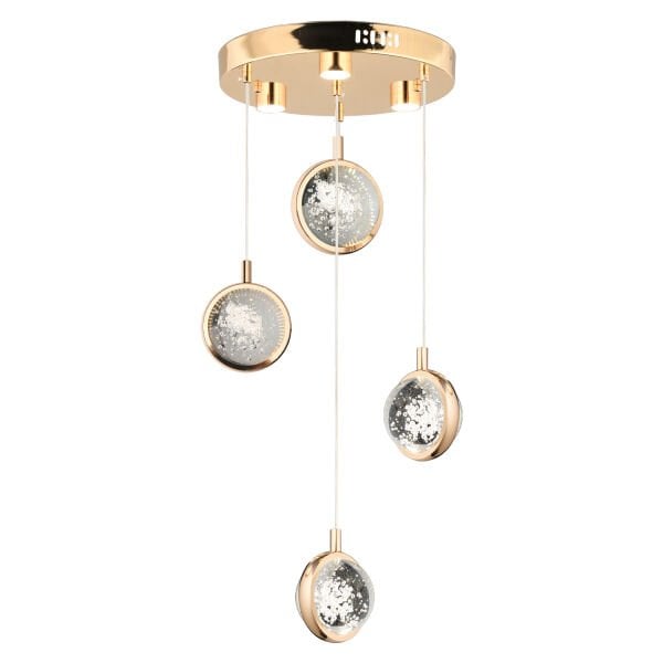 Eldon 4'lü Yuvarlak 3 Renk 61 WattGold Kristal Ledli Modern Oturma Odası Salon Sarkıt Avize