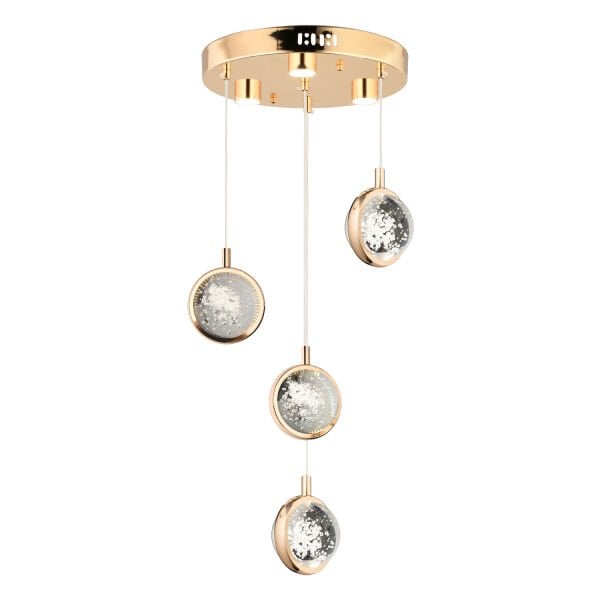 Eldon 4'lü Yuvarlak 3 Renk 61 WattGold Kristal Ledli Modern Oturma Odası Salon Sarkıt Avize