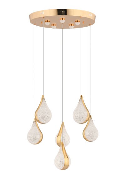 Biana 6'lı Yuvarlak Gold Damla Başlıklı Modern Salon Led Avize