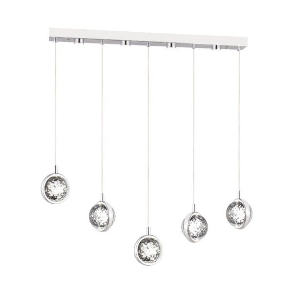 Eldon 5'li Sıralı 3 Renkli 75 Watt Krom Kristal Ledli Modern Oturma Odası Salon Sarkıt Avize