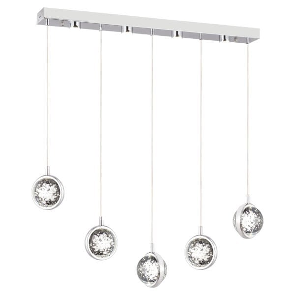 Eldon 5'li Sıralı 3 Renkli 75 Watt Krom Kristal Ledli Modern Oturma Odası Salon Sarkıt Avize