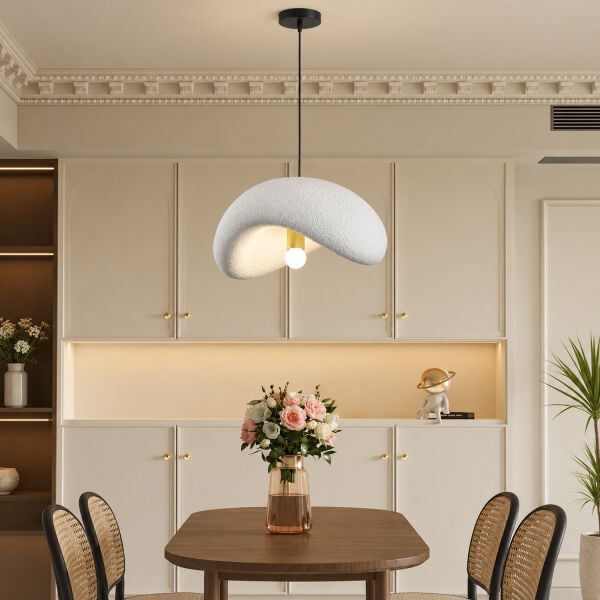 Voliny Tekli Beyaz Beton Modern Sarkıt Oturma Odası Salon Sarkıt Avize