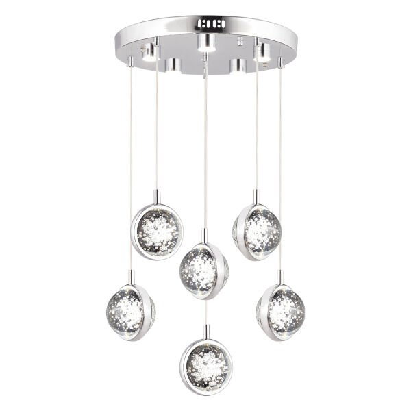 Eldon 6'lı Yuvarlak 3 Renkli 88 Watt Krom Kristal Ledli Modern Oturma Odası Salon Sarkıt Avize