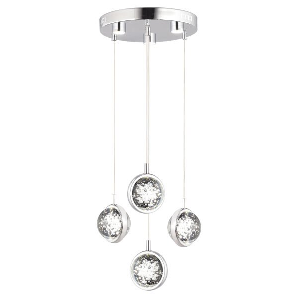Eldon 4'lü Yuvarlak 3 Renkli 61 Watt Krom Kristal Ledli Modern Oturma Odası Salon Sarkıt Avize