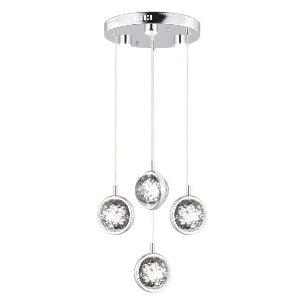 Eldon 4'lü Yuvarlak 3 Renkli 61 Watt Krom Kristal Ledli Modern Oturma Odası Salon Sarkıt Avize