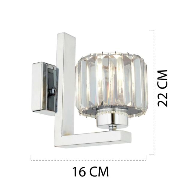 Ramo Krom Kaplama Kristal Taşlı Duvar Lambası Yatak Odası-Yatak Başı-Salon için Aplik
