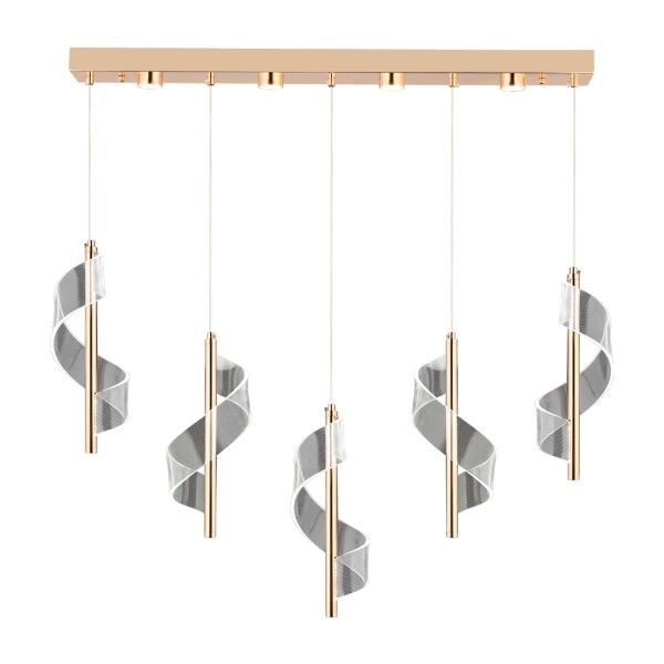 Jadon 5'li Sıralı 3 Renkli 40 Watt Gold Kristal Ledli Modern Oturma Odası Salon Sarkıt Avize