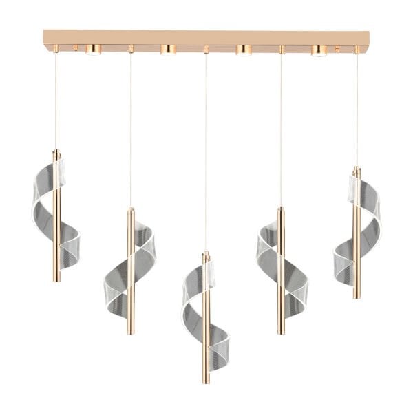 Jadon 5'li Sıralı 3 Renkli 40 Watt Gold Kristal Ledli Modern Oturma Odası Salon Sarkıt Avize