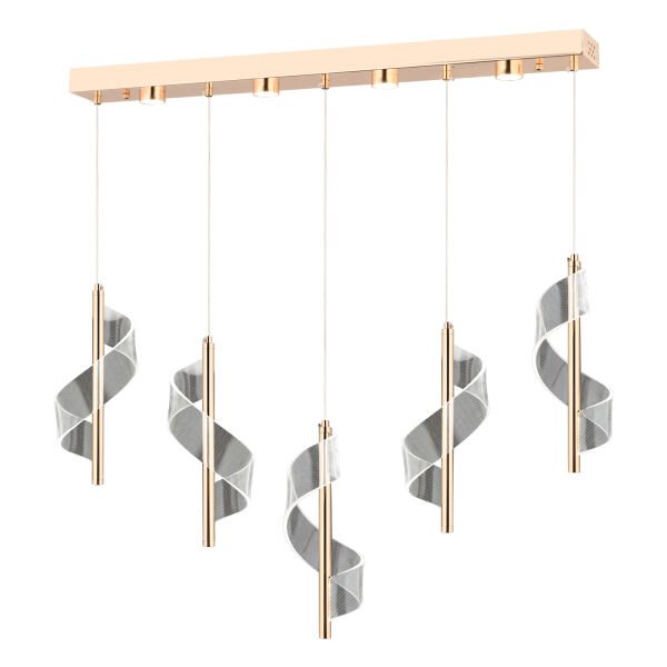 Jadon 5'li Sıralı 3 Renkli 40 Watt Gold Kristal Ledli Modern Oturma Odası Salon Sarkıt Avize