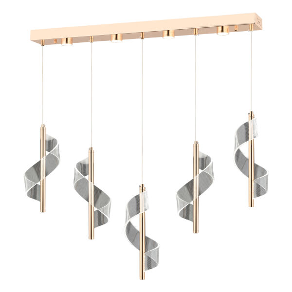 Jadon 5'li Sıralı 3 Renkli 40 Watt Gold Kristal Ledli Modern Oturma Odası Salon Sarkıt Avize