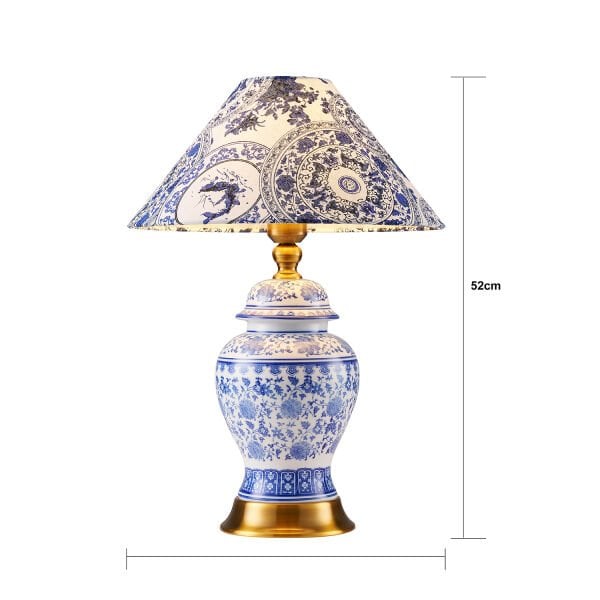 Sanwi Bleu Blanc Desenli Seramik Oturma Odası Salon Abajur