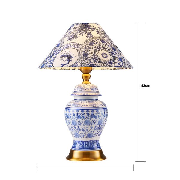 Sanwi Bleu Blanc Desenli Seramik Oturma Odası Salon Abajur