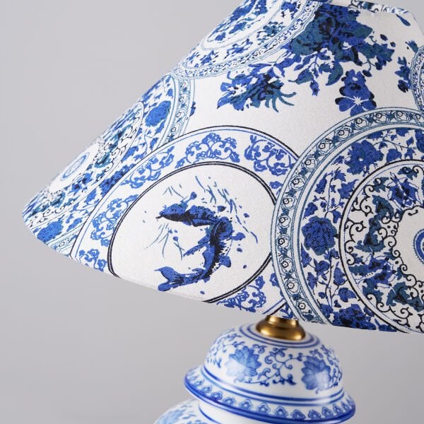 Sanwi Bleu Blanc Desenli Seramik Oturma Odası Salon Abajur