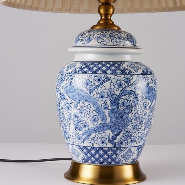 Elea Bleu Blanc Desenli Seramik Oturma Odası Salon Abajur