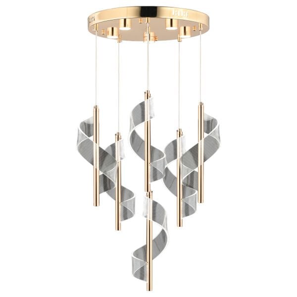 Jadon 6'lı Yuvarlak 3 Renkli 53 Watt Gold Kristal Ledli Modern Oturma Odası Salon Sarkıt Avize