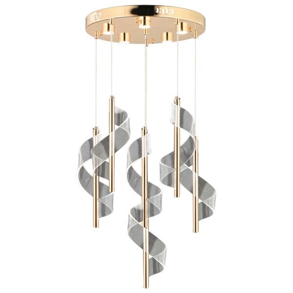 Jadon 6'lı Yuvarlak 3 Renkli 53 Watt Gold Kristal Ledli Modern Oturma Odası Salon Sarkıt Avize