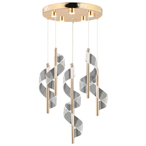 Jadon 6'lı Yuvarlak 3 Renkli 53 Watt Gold Kristal Ledli Modern Oturma Odası Salon Sarkıt Avize