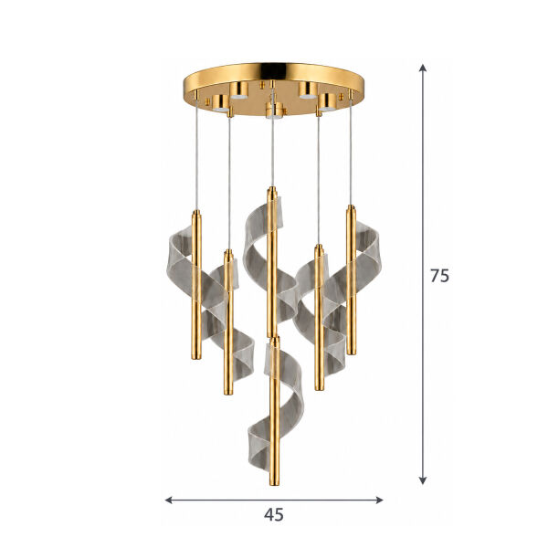 Jadon 6'lı Yuvarlak 3 Renkli 53 Watt Gold Kristal Ledli Modern Oturma Odası Salon Sarkıt Avize