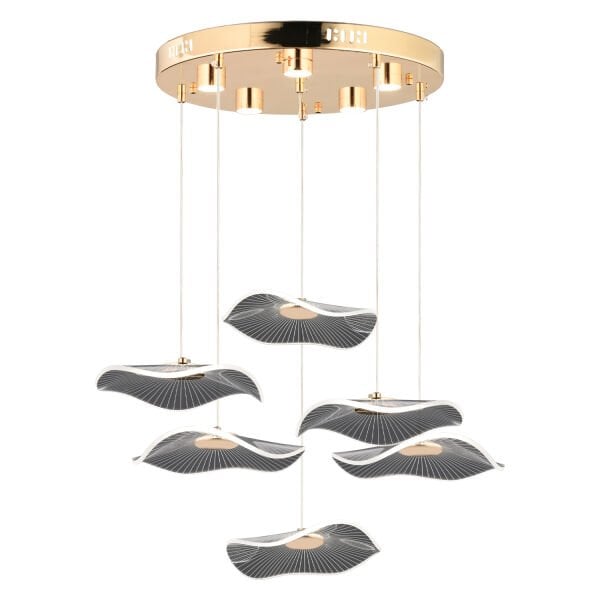 Jolie 6'lı Yuvarlak 3 Renkli 61 Watt Gold Kristal Ledli Modern Oturma Odası Salon Sarkıt Avize