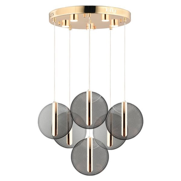 Dustin 6'lı Yuvarlak 3 Renk 80 Watt Gold Kristal Ledli Modern Oturma Odası Salon Sarkıt Avize