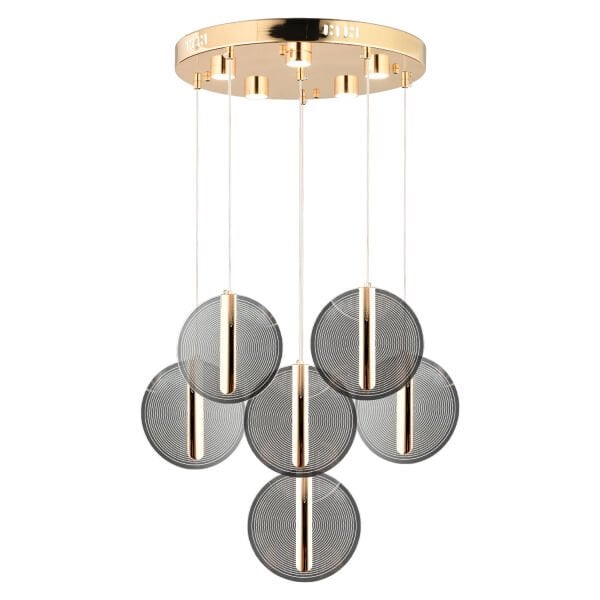 Dustin 6'lı Yuvarlak 3 Renk 80 Watt Gold Kristal Ledli Modern Oturma Odası Salon Sarkıt Avize
