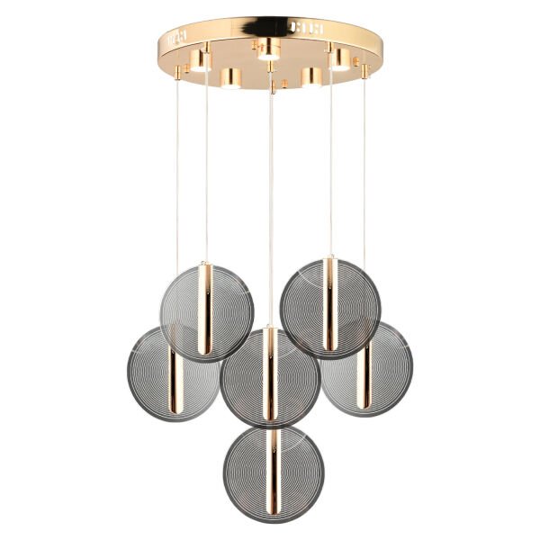 Dustin 6'lı Yuvarlak 3 Renk 80 Watt Gold Kristal Ledli Modern Oturma Odası Salon Sarkıt Avize