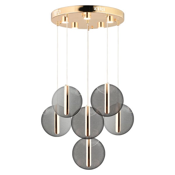 Dustin 6'lı Yuvarlak 3 Renk 80 Watt Gold Kristal Ledli Modern Oturma Odası Salon Sarkıt Avize