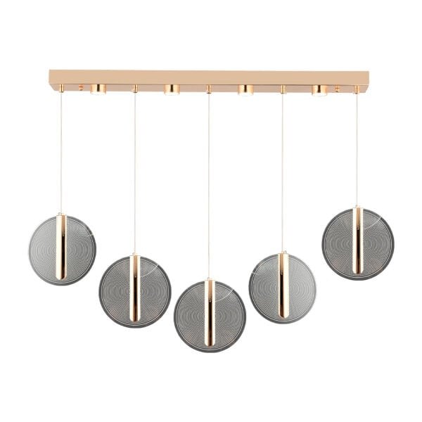 Dustin 5'li Sıralı 3 Renk 75 Watt Gold Kristal Ledli Modern Oturma Odası Salon Sarkıt Avize