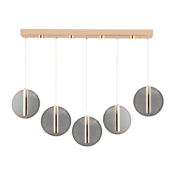 Dustin 5'li Sıralı 3 Renk 75 Watt Gold Kristal Ledli Modern Oturma Odası Salon Sarkıt Avize