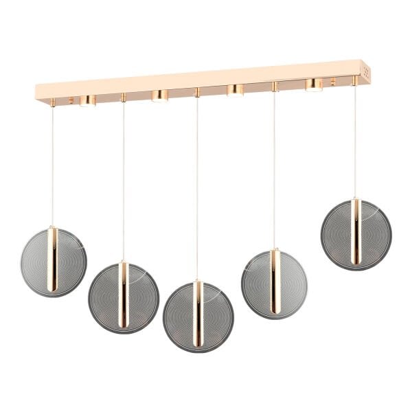 Dustin 5'li Sıralı 3 Renk 75 Watt Gold Kristal Ledli Modern Oturma Odası Salon Sarkıt Avize