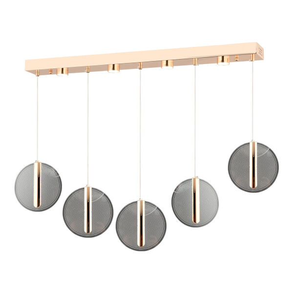 Dustin 5'li Sıralı 3 Renk 75 Watt Gold Kristal Ledli Modern Oturma Odası Salon Sarkıt Avize