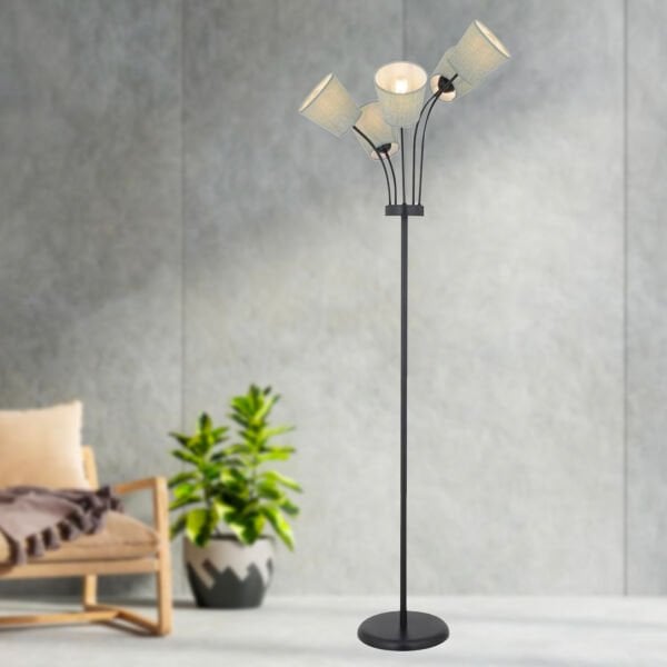 Lara 5li Şapkalı Siyah Moder Tasarım Dekoratif Oturma Odası-Salon Lambader