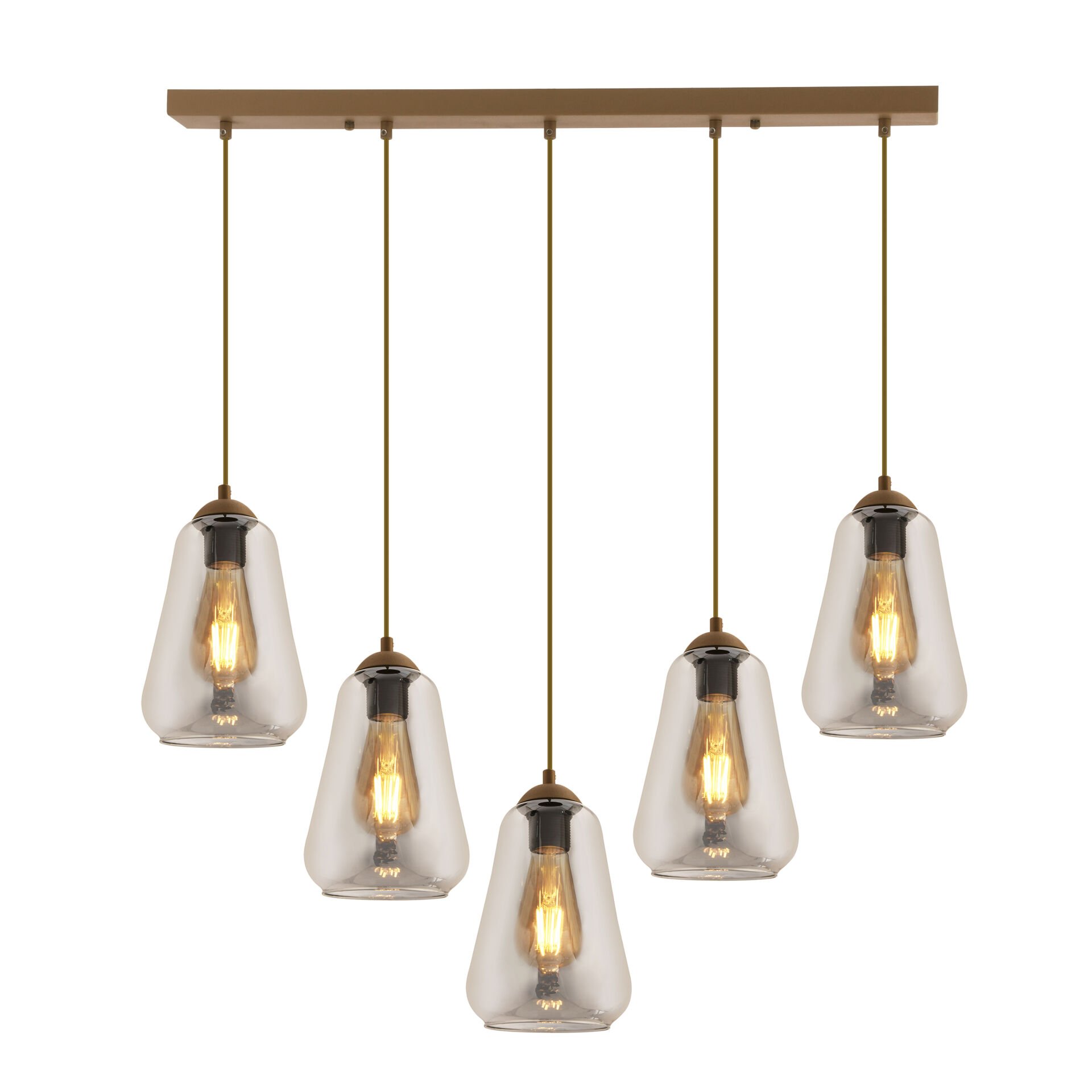 Rita 5'li Sıralı Eskitme Füme Camlı Modern Salon Sarkıt Avize