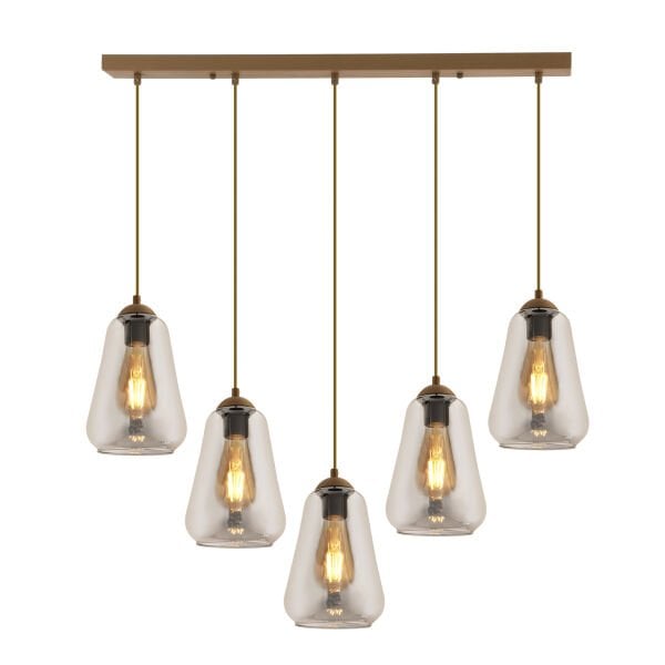 Rita 5'li Sıralı Eskitme Füme Camlı Modern Salon Sarkıt Avize