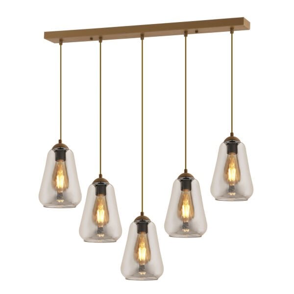 Rita 5'li Sıralı Eskitme Füme Camlı Modern Salon Sarkıt Avize