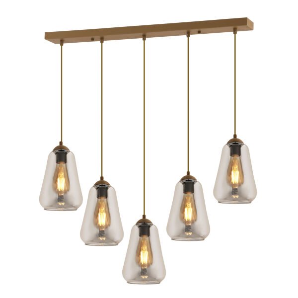 Rita 5'li Sıralı Eskitme Füme Camlı Modern Salon Sarkıt Avize