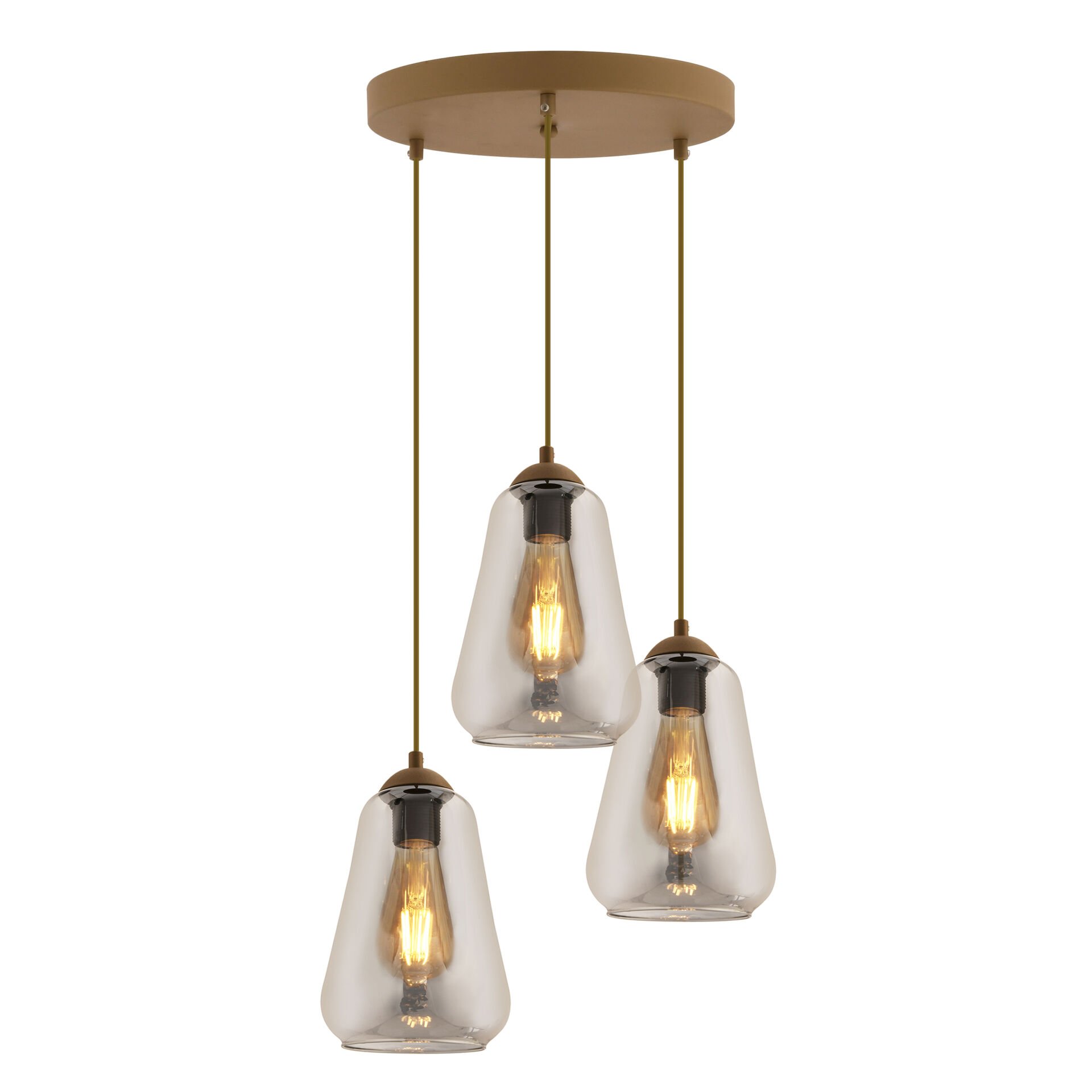 Rita 3'lü Yuvarlak Eskitme Füme Camlı Modern Salon Sarkıt Avize