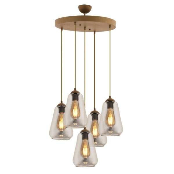 Rita 5'li Yuvarlak Eskitme Füme Camlı Modern Salon Sarkıt Avize