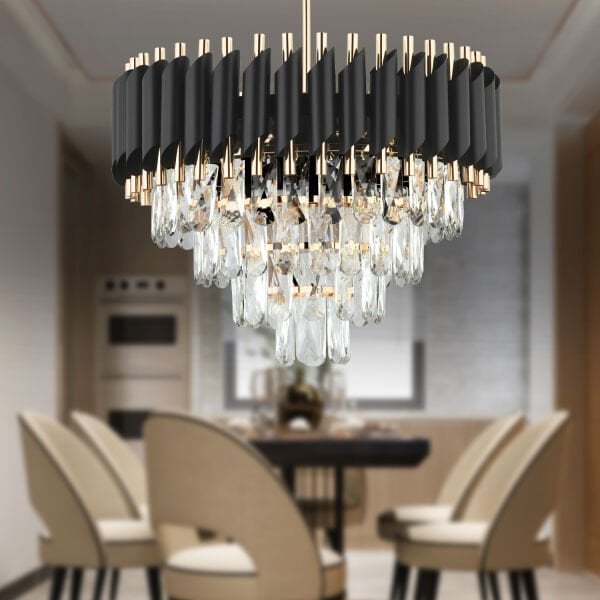 Mikula 45'lik Yuvarlak Gold Kristal Taşlı Modern Oturma Odası Salon Sarkıt Avize ( Ürün zincirlidir )