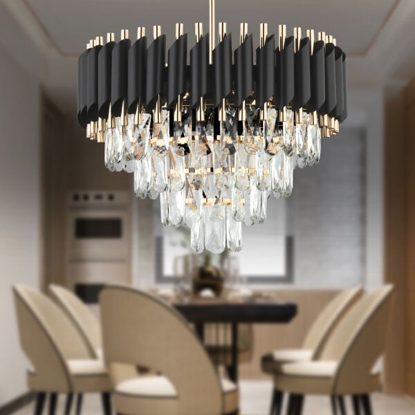 Mikula 45'lik Yuvarlak Gold Kristal Taşlı Modern Oturma Odası Salon Sarkıt Avize ( Ürün zincirlidir )