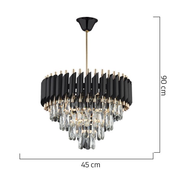 Mikula 45'lik Yuvarlak Gold Kristal Taşlı Modern Oturma Odası Salon Sarkıt Avize ( Ürün zincirlidir )