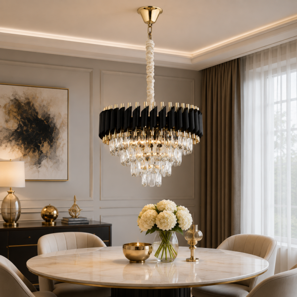 Mikula 45'lik Yuvarlak Gold Kristal Taşlı Modern Oturma Odası Salon Sarkıt Avize ( Ürün zincirlidir )