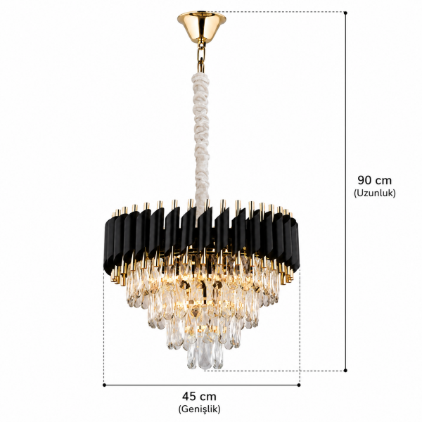 Mikula 45'lik Yuvarlak Gold Kristal Taşlı Modern Oturma Odası Salon Sarkıt Avize ( Ürün zincirlidir )